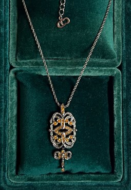 Vintage Dior necklace silver tone orange diamante
