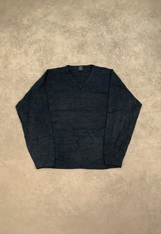 DOCKERS KNITTED JUMPER V-NECK GRANDAD SWEATER 