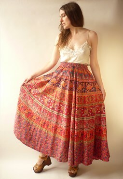 1990's Vintage Indian Cotton Novelty Elephant Printed Skirt