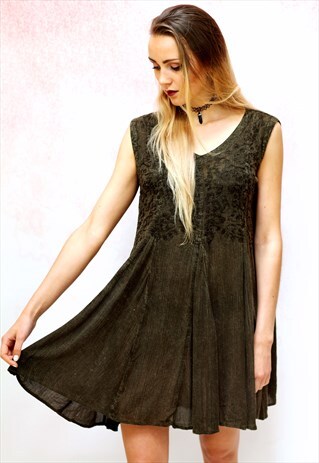 1990S VINTAGE KHAKI GREEN MINI SHOCK DRESS