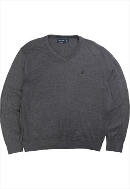 Vintage  Nautica Jumper / Sweater Knitted V Neck Grey Large