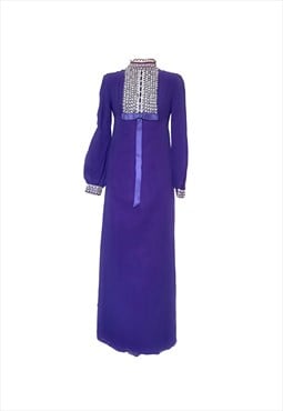 70s vintage Purple lace & chiffon Maxi Dress with bow 