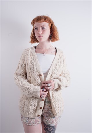 VINTAGE HAND KNITTED ARAN CARDIGAN