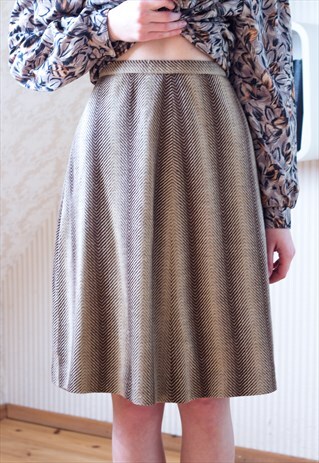 BROWN HERRINGBONE A LINE SKIRT
