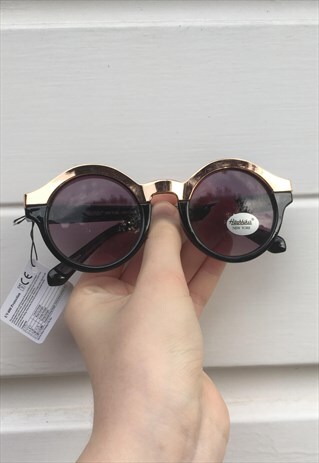 UNISEX VINTAGE STYLE GOLD BLACK CIRCLE STEAMPUNK SUNGLASSES