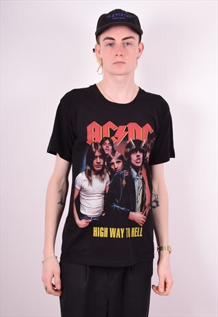 MENS VINTAGE T-SHIRT TOP LARGE BLACK 90'S