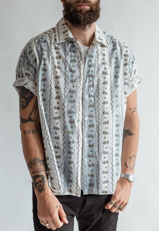 VINTAGE 90S FESTIVAL SHIRT IN BLUE PATTERN