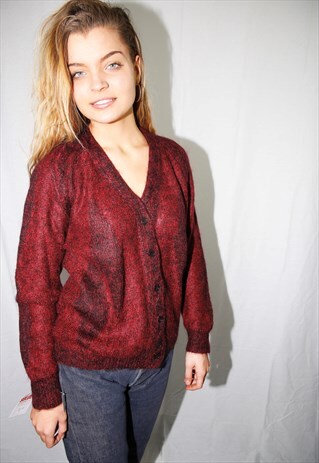 VINTAGE DARK RED SWEET WOOL CARDIGAN