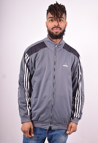 ADIDAS MENS VINTAGE TRACKSUIT TOP JACKET MEDIUM GREY 90'S