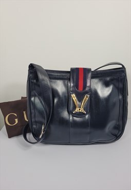 Gucci Vintage Navy Blue Leather Shoulder Bag