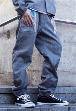 Grey Premium wool fabric trousers Pants Y2k