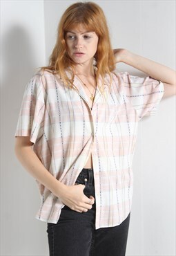 Vintage 80's Womens Check Smart Blouse -  Pink
