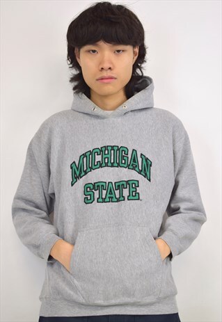 VINTAGE 90S GREY GREEN 'MICHIGAN' HOODIE
