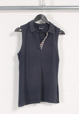 Vintage Aquascutum Polo Shirt in Navy Vest Top Small