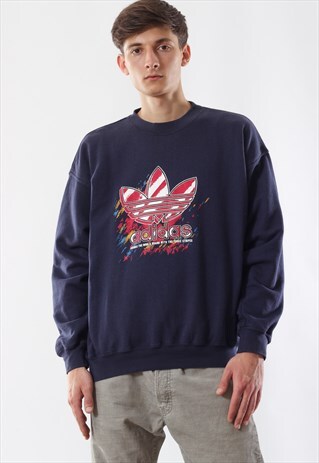 VINTAGE ADIDAS ORIGINALS CREW NECK 90S BLUE BIG LOGO