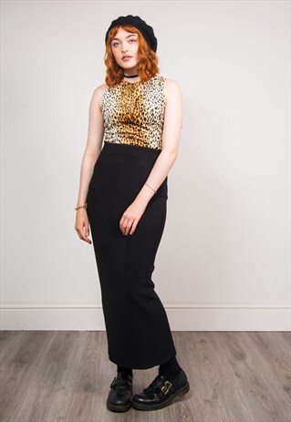 90'S VINTAGE BLACK RIBBED GRUNGE STYLE MAXI SKIRT