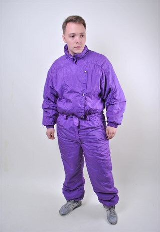 80S PURPLE ONE PIECE SNOWSUIT, VINTAGE PLUS SIZE SKI SUIT