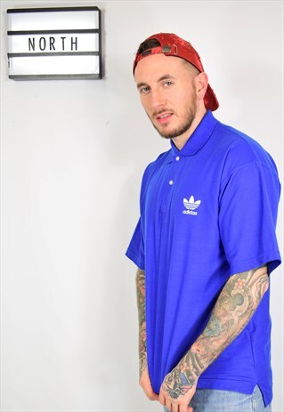 VINTAGE 90S ADIDAS BLUE LOGO CLASSIC POLO T SHIRT