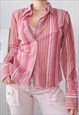 VINTAGE Y2K PINK MESH STRIPED SHIRT