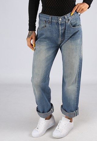 LEVIS 501'S DENIM JEANS BOYFRIEND HIGH WAISTED UK 12 (2EF)