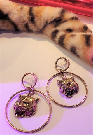 TIGER DROP EARRINGS IN BRUSHED GOLD