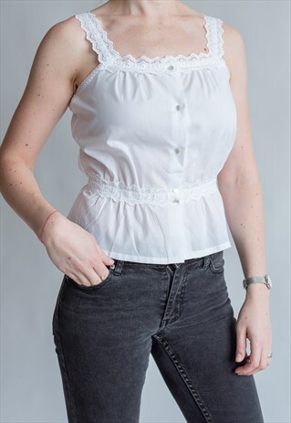 VINTAGE 70S MILKMAID BLOUSE WITH BUTTON UP FRONT