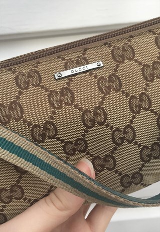 WOMENS GUCCI HANDBAG SMALL BLUE BEIGE BAGUETTE BAG PURSE