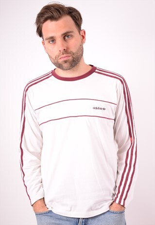ADIDAS MENS VINTAGE TOP LONG SLEEVE MEDIUM WHITE 90S