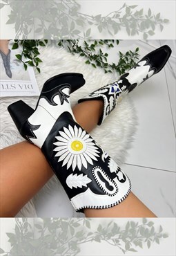 Cowboy Boots Black White Western Cowgirl boots