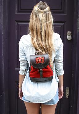 Bambina Red - Cute Suede and Leather Backpack