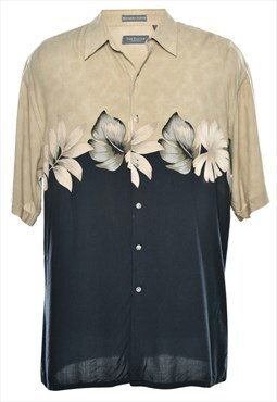 Van Heusen Cream & Black Floral Hawaiian Shirt - L