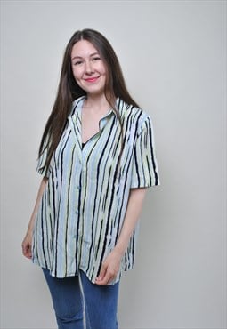 Vintage striped blouse, relaxed button up shirt 