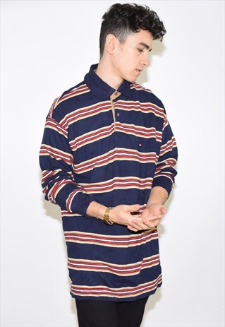 VINTAGE 90S BLUE STRIPED TOMMY HILFIGER POLO SHIRT