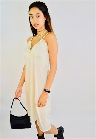 VINTAGE REVIVAL 1980'S MADE IN UK SATIN AND LACE SLIP DRESS