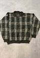 VINTAGE KNITTED JUMPER ABSTRACT PATTERNED 1/4 BUTTON KNIT 