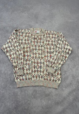 VINTAGE KNITTED JUMPER ABSTRACT PATTERNED KNIT SWEATER