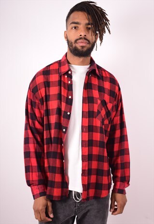 MENS VINTAGE FLANNEL SHIRT XL RED CHECK 90S