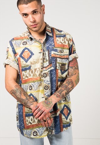 VINTAGE 80S CRAZY PRINT SHIRT / S1634