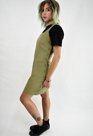 VINTAGE 90S KHAKI FITTED MINI PINAFORE DRESS