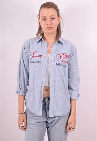 TOMMY HILFIGER WOMENS VINTAGE SHIRT LARGE BLUE 90S