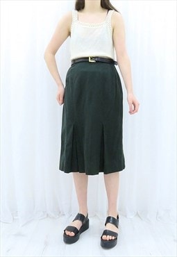70s Vintage Dark Green Pleated Pencil Midi Skirt (Size M)