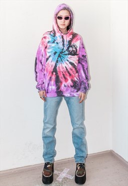 Vintage tie-dye hippie rave hoodie in multicolor