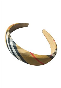 Check Wide Headband In Beige 