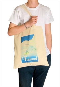 Finland Travel Poster Tote Bag Fjord Mountains