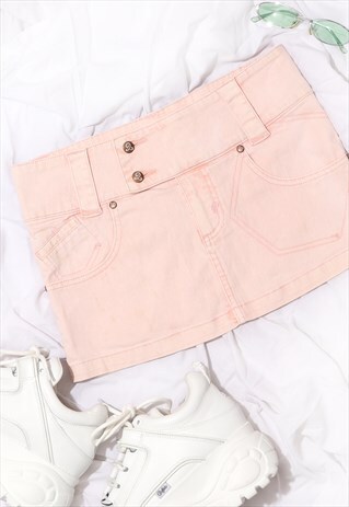 VINTAGE Y2K LOW RISE PINK DENIM SKIRT MINI SKIRT 90'S