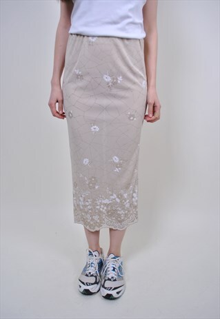 VINTAGE FLORAL LONG SKIRT, 90S FLOWERS PRINT MAXI SKIRT