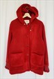 90S VINTAGE RED TEDDY FLUFFY HOODED OVERSIZED COAT 