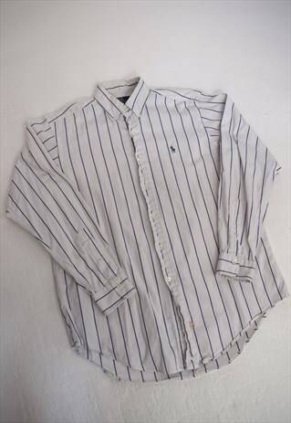 VINTAGE 90S POLO RALPH LAUREN WHITE BLUE STRIPE SHIRT