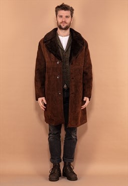 Vintage 70's Men Sheepskin Long Coat in Brown