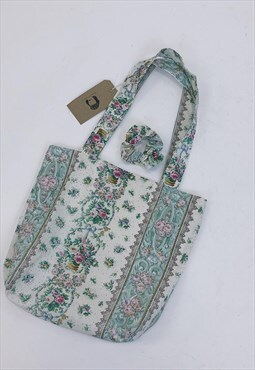 Handmade Reworked White Floral Ditsy Tote Bag Set